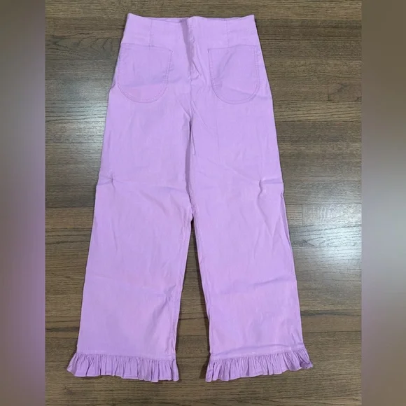 Anthropologie Maeve The Colette Magic Fabric Ruffle-Hem Crop Pants-Lilac Pink-29 - Picture 5 of 12